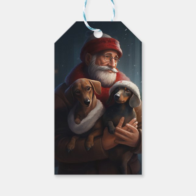 Dachshund med Jultomten jultomte Presentetikett (Framsidan)