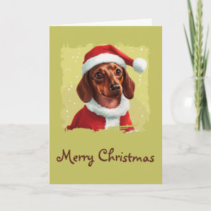 Dachshund med Jultomten-utrustning - jul 1 Kort