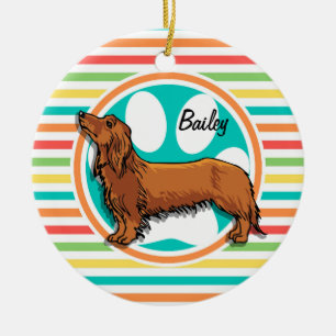 Dachshund med lång livslängd, Bright Rainbow Rand Julgransprydnad Keramik