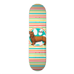 Dachshund med lång livslängd, Bright Rainbow Rand Skateboard Bräda 20 Cm