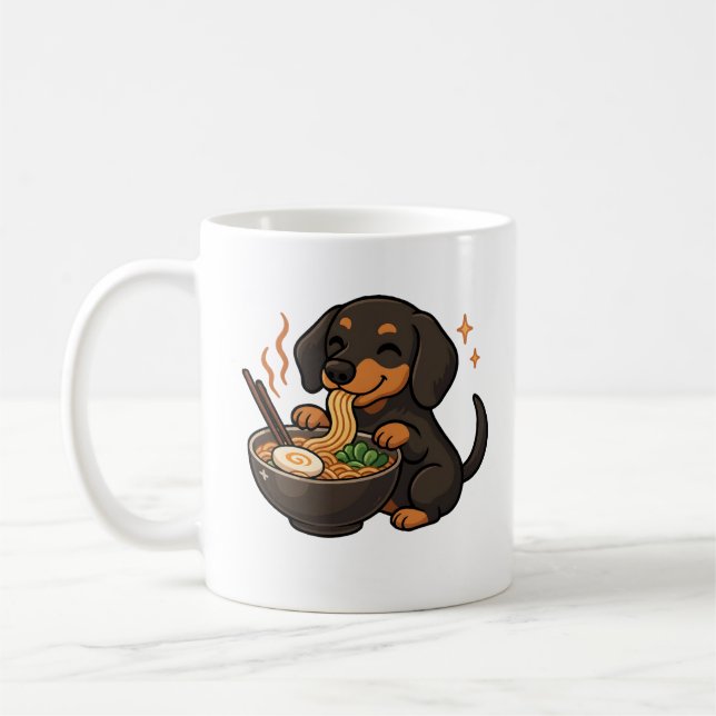 Dachshund med nudlar Ramen Kawaii hund Kaffemugg (Vänster)