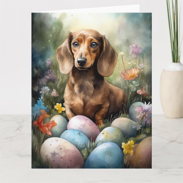 Dachshund med Påskägg Kort (Framsida)