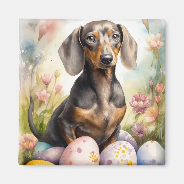 Dachshund med Påskägg Magnet (Framsidan)