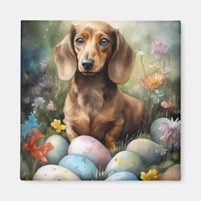 Dachshund med påskägg magnet (Framsidan)