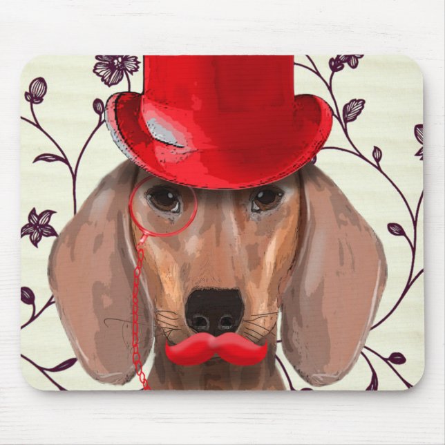 Dachshund med Röda Top hat Musmatta (Framsidan)