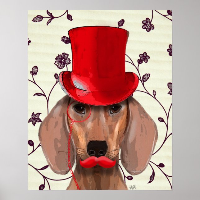Dachshund med Röda Top hat Poster (Framsidan)