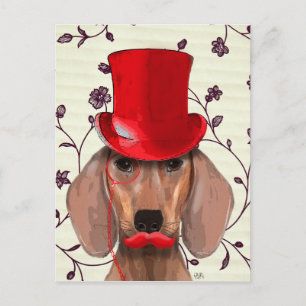Dachshund med Röda Top hat Vykort