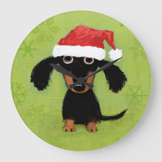 Dachshund med Santa Hat | Wiener Hund jul Stor Klocka (Framsida)