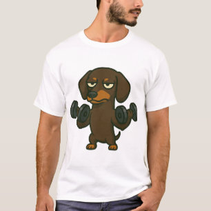 Dachshund med skivstång fitness träning biceps wo t shirt