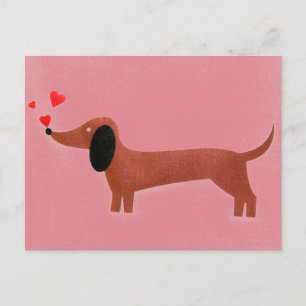 Dachshund med små röda hjärtan vykort