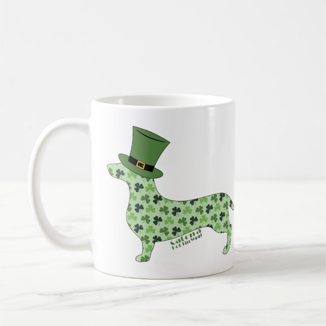 Dachshund med St. Patrick Dag Hat Kaffemugg (Vänster)