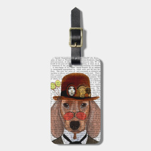 Dachshund med Steampunk Bowlareare Hat Bagagebricka
