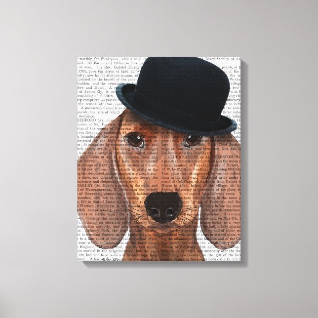 Dachshund med Steampunk Bowlareare Hat Canvastryck (Framsida)