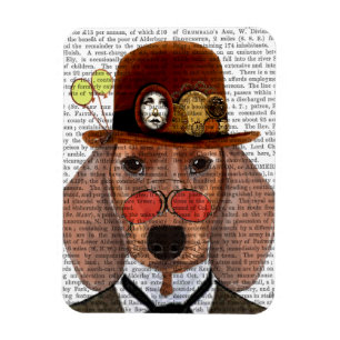 Dachshund med Steampunk Bowlareare Hat Magnet