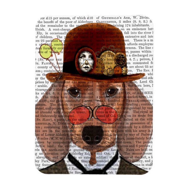 Dachshund med Steampunk Bowlareare Hat Magnet (Vertikal)