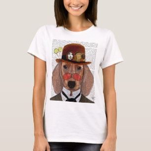 Dachshund med Steampunk Bowlareare Hat T Shirt