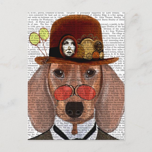 Dachshund med Steampunk Bowlareare Hat Vykort (Framsida)