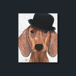 Dachshund med svart Bowlareare Hat Canvastryck<br><div class="desc">Husdjur</div>
