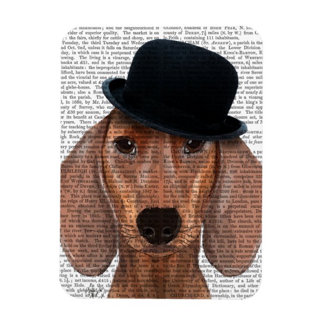 Dachshund med svart Bowlareare Hat Magnet (Vertikal)