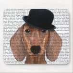 Dachshund med svart Bowlareare Hat Musmatta<br><div class="desc">Husdjur</div>