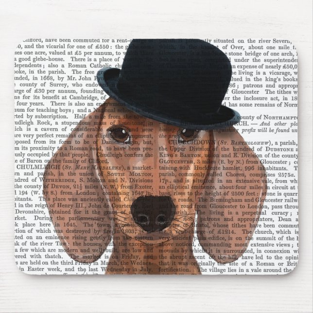 Dachshund med svart Bowlareare Hat Musmatta (Framsidan)