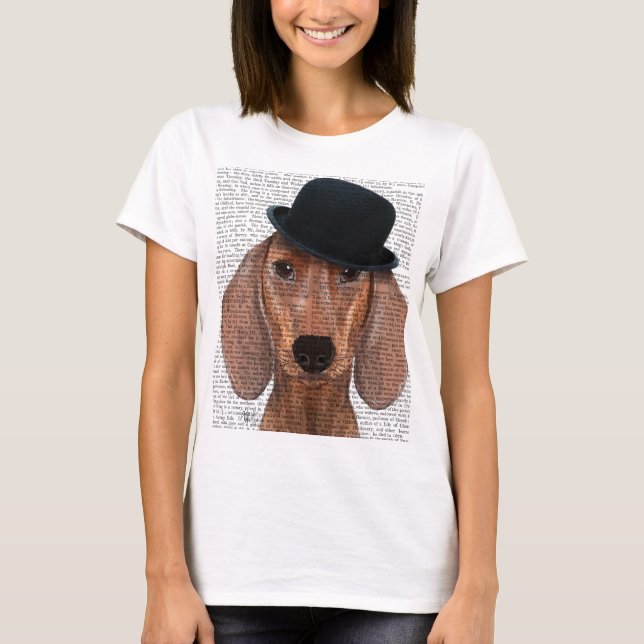 Dachshund med svart Bowlareare Hat Tröja (Framsida)