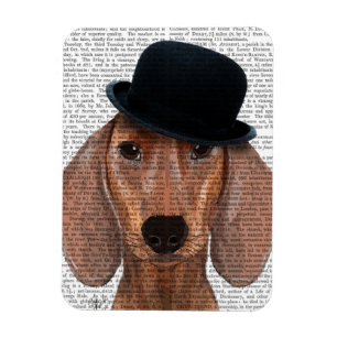 Dachshund med svart Bowlareare hatt Magnet