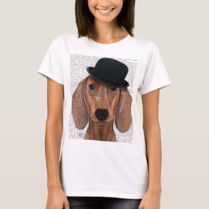 Dachshund med svart Bowlareare hatt Tröja