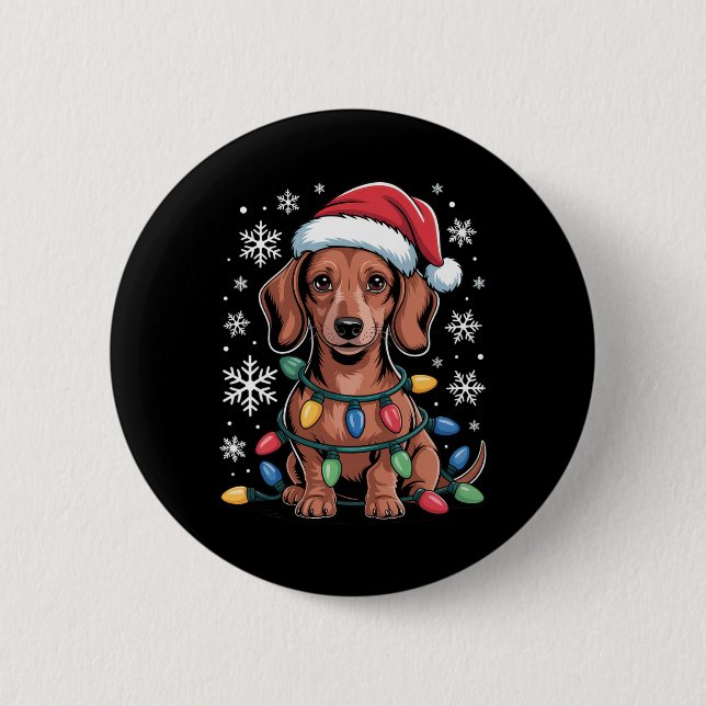 Dachshund med tomten insvälld i julklapp knapp (Framsida)