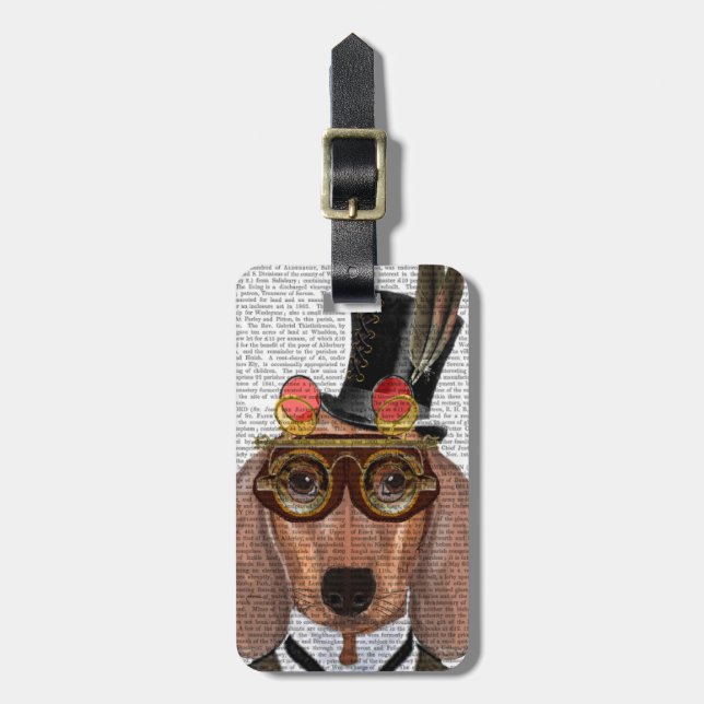 Dachshund med Top hat och Goggles Bagagebricka (Vertikal Framsida)