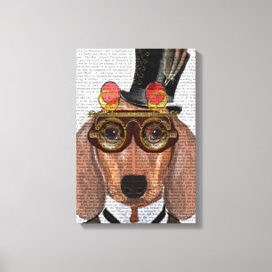 Dachshund med Top hat och Goggles Canvastryck