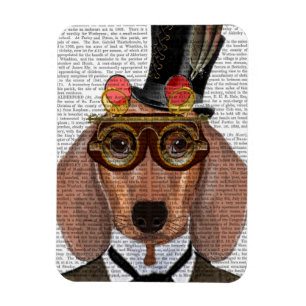 Dachshund med Top hat och Goggles Magnet