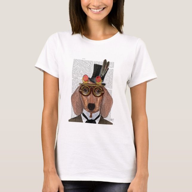 Dachshund med Top hat och Goggles T Shirt (Framsida)