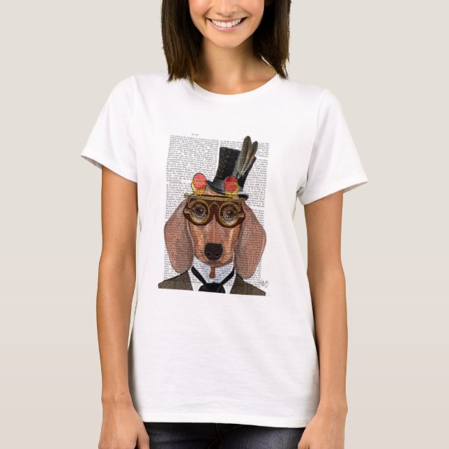 Dachshund med Top hat och Goggles Tee (Framsida)