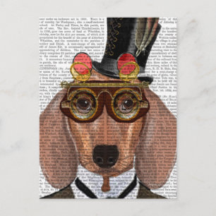 Dachshund med Top hat och Goggles Vykort