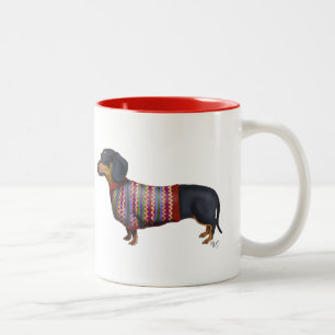 Dachshund med Wooly Sweater Två-Tonad Mugg