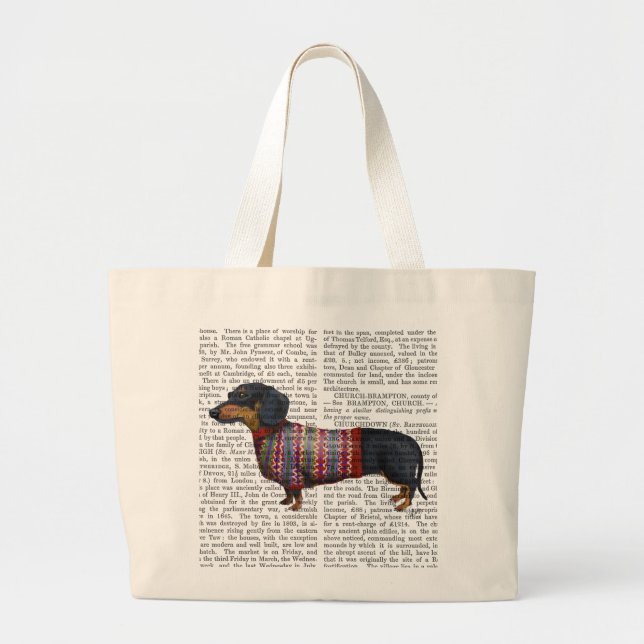 Dachshund med ylle jumbo tygkasse (Framsidan)