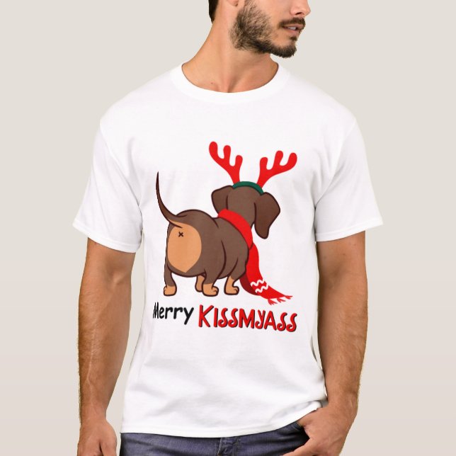 Dachshund merry kissmyass julafton älskare dachshu t shirt (Framsida)