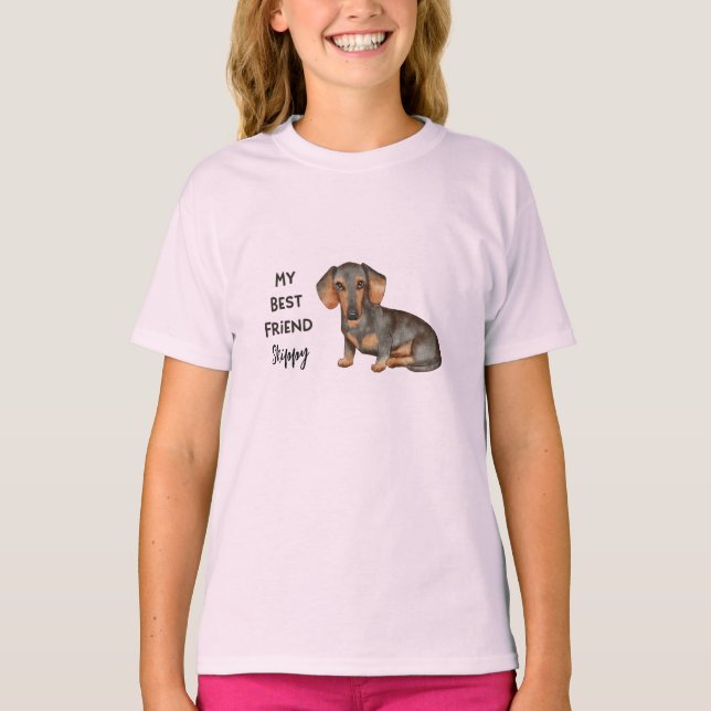 Dachshund Min bästa vän Anpassningsbar Pet Namn T Shirt (Framsida)
