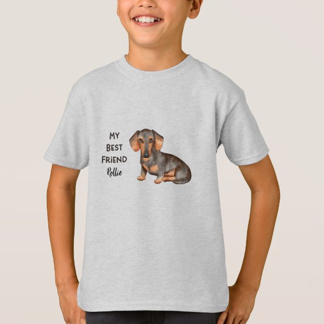 Dachshund Min bästa vän Anpassningsbar Pet Namn T- T Shirt (Framsida)