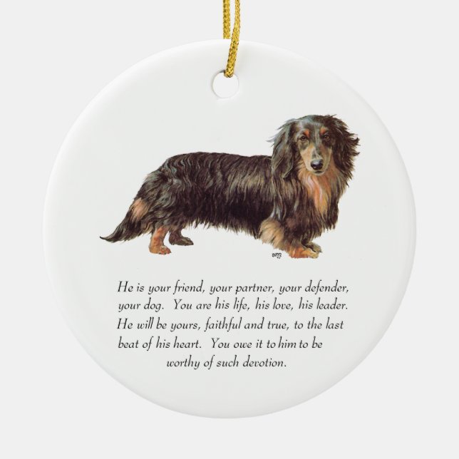 Dachshund- minnesgåva - hane julgransprydnad keramik (Framsidan)