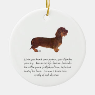 Dachshund- minnessak - hane julgransprydnad keramik