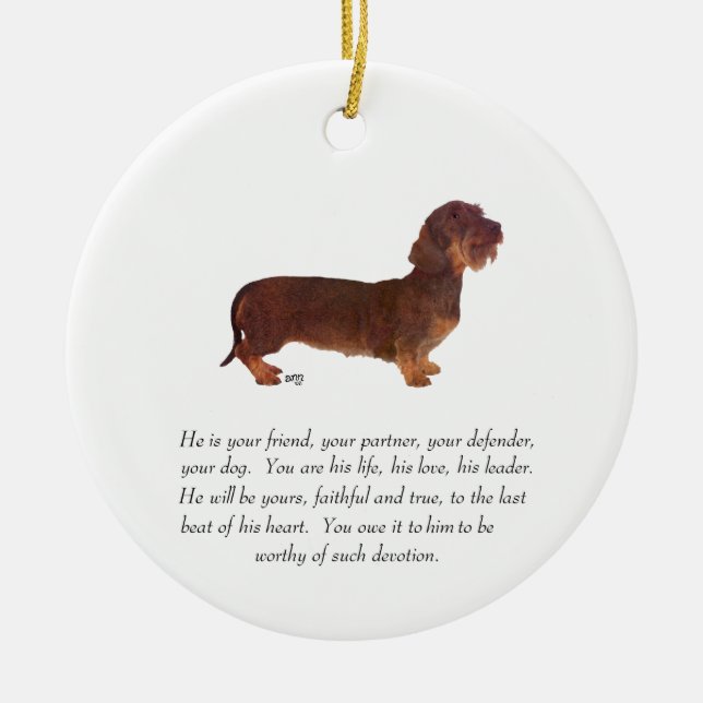 Dachshund- minnessak - hane julgransprydnad keramik (Framsidan)