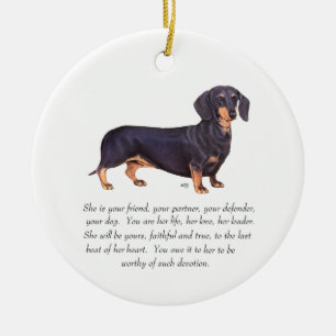 Dachshund- minnessak - hona julgransprydnad keramik
