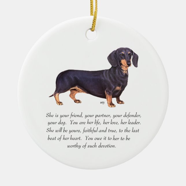 Dachshund- minnessak - hona julgransprydnad keramik (Framsidan)