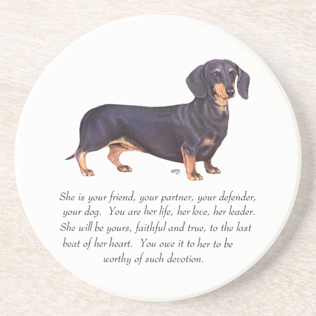 Dachshund- minnessak - hona underlägg sandsten (Framsidan)