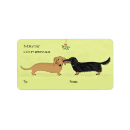 Dachshund Mistletoe Kiss - Wiener Hund jul Adressetikett
