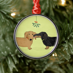 Dachshund Mistletoe Kiss - Wiener Hund jul Julgransprydnad Metall