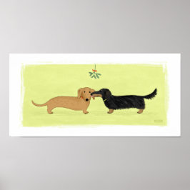 Dachshund Mistletoe Kiss - Wiener Hund jul Poster