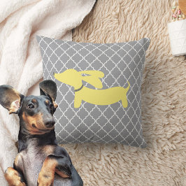 Dachshund Modern Gult Grått Pillow Cushion Kudde